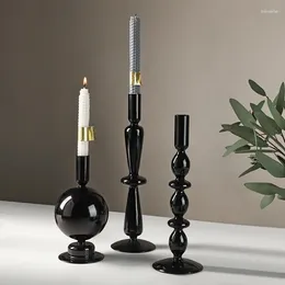 Candle Holders Black Glass Holder For Wedding Decorations Candlestick Romantic Candelabros Nordic Stand