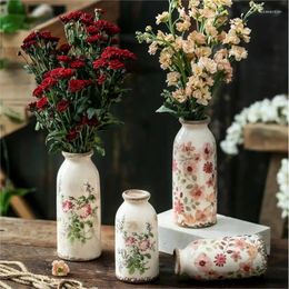 Vases Vintage Printing Vase For Dried Flower Home Decoration Crafts Pastoral Style Living Room Tabletop Accessories Ceramic Ornament