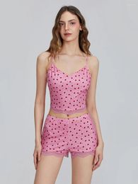 Home Clothing 2024 Fashion Women's 2 Piece Pajama Set Sleeveless Heart Print Cami Tops Casual Shorts Sleepwear Sets
