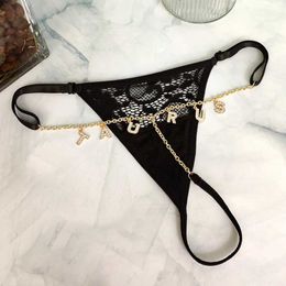 Briefs Panties Sexy Waist Body Chain for Women Custom Name Pendant Jewellery Gold Silver Colour Body Chain Personzed Chain Lace Bikini Thong T240510