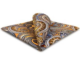 KH6 Paisley Floral Gold Yellow Blue Handkerchief Mens Ties Jacquard Woven Pocket Square Suit Gift6101550