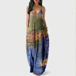 Casual Dresses Hip Hop Trendy Comfortable Summer Women 3D Print Sexy Loose Slip Pocket Dress Party Long Robe