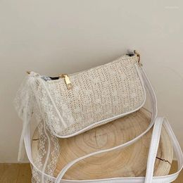 Shoulder Bags Vintage Embroidery Crossbody Bag For Women Fashion Straw Woven Ladies Baguette Handbags Female Small Beach Tote Purse
