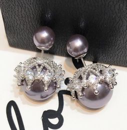 New 925 sterling silver needle double pearl earrings hollow crown stud earrings European and American fashion zircon earrings ear 1284902