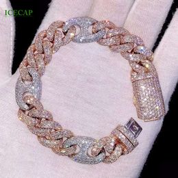 New Design Fine Jewellery Hiphop Men Sterling Sier Iced Out VVS Moissanite Cuban Chain 18Mm Two Tone Coffee Bead Bracelet