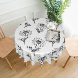 Table Cloth Chamomile Black And White Tablecloth 60 Inch Round Wrinkle Resistant For Party Picnic Tabletop