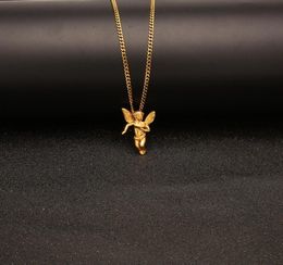 NEW Hip Hop Jewellery Angel Pendant Necklace Stainless Gold Plated With 60cm Chain For Men Nice Lover Gift Rapper Accessories Je1992753