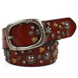 Belts 3.8CM Fashionable Designer Belt For Men And Women Punk Style Riveted Head Layer Cowhide