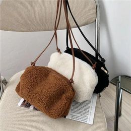 Shoulder Bags Winter Fashion Women Soft Plush Crossbody Bag Student Girls Furry Small Artificial Lamb Wool Ladies Purse Handbags