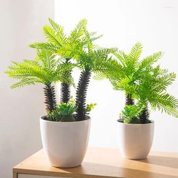 Decorative Flowers 33cm/40cm Artificial Palm Plants Pot Fake Tree With Succulents Tropical Plastic Cocos Leaves For Home Office Decor