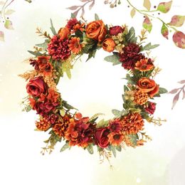 Decorative Flowers Simulation Rose Wreath Thanksgiving Fall Wedding Decor Flower Ornaments Wall Hanging Bamboo Door Garland