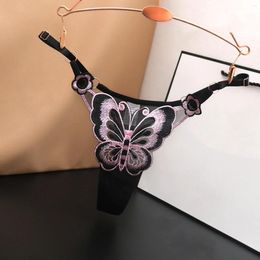 Women's Panties Women Underwear Embroidered Hollow Butterfly Female Sexy Low Waist Underpants Open Cut Pearl Massage Thong Womens