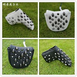 Black Skull Golf Protection Head Cap Rivet Push Rod Cover, Wooden Club Cover