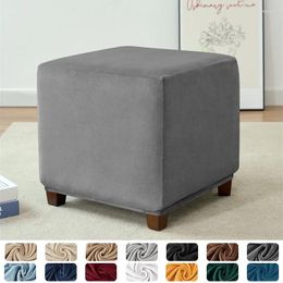 Chair Covers Super Soft Velvet Square Ottoman Cover Stretch Bedroom Footstool Slipcover For Living Room Stool Furniture Protector