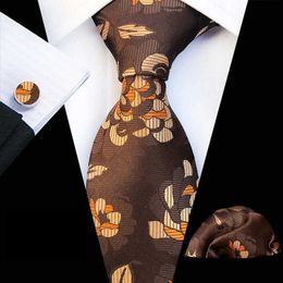 Neck Tie Set HUISHI 8cm 100% Silk Mens NeckTie Set Floral Neckties Cufflinks Handkerchief Luxury Bussiness Wedding Suit Accessories Gifts