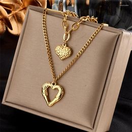 Pendant Necklaces Fashion Originality Hollow Double Heart Charm Clavicle Chain Necklace For Women Punk Hip-Hop Festival Party Jewellery Gift