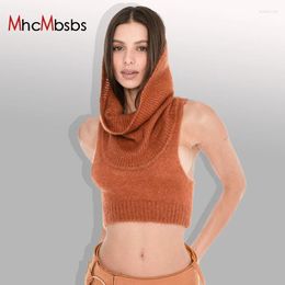 Women's Tanks Retro Brown Hooded Knitted Vest For Women With Irregular Hollowed-out Slimming Sleeveless Tank Top 2024 Summer Beach