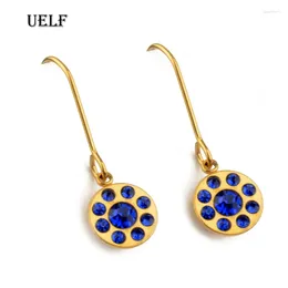 Dangle Earrings Uelf Pendant Earring Full Blue Rhinestone Ball Ear Buckle Fashion CZ Crystal Dangling Wedding Women