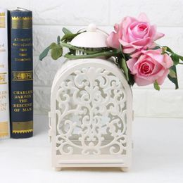 Candle Holders Moroccan Style Lantern Hollow Carved Holder For Events Parties And Weddings(White Glass)