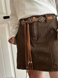 Waist Chain Belts Retro womens belt accessories tassel waist chain knot rope tight fitting corset leather strap luxury designer jeans Q240511