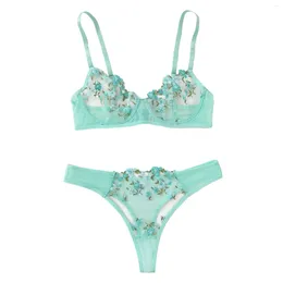 Bras Sets Sexy Low Waist Underwear Lace Flower Embroidery Fun Sweet Bralette And Panty Set Cotton Brazilian Bikini Erotic Lingerie