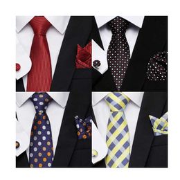 Neck Tie Set Wholesale Tie Handkerchief Pocket Squares Cufflink Set Tie Clip Necktie Male Clothing accessories Polka dot Fit Group