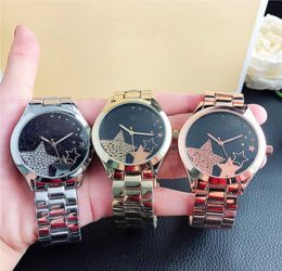 Fashion M crystal design Brand Watches women Girl Star style Metal steel band Quartz Wrist Watch M546297668