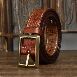 Belts 3.3CM Pure Cowhide High Quality Genuine Leather For Men Brand Strap Male Brass Buckle Jeans Cowboy Thickened Both Sides