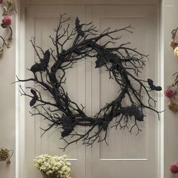 Decorative Flowers Led Halloween Wreath Spooky Decor Bat Deadwood Garland For Indoor/outdoor Tree Hanging Reusable Party