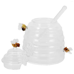 Dinnerware Sets Glass Honey Jar Jars Dish With Dipper Pot Dispenser