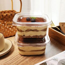 Disposable Cups Straws 25pcs High Quality Tiramisu Packaging Box Pet Plastic Cake Fruit Salad Food Container Dessert With Lids