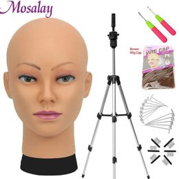 Mannequin Heads New human model wig holder with adjustable tripod stand for wigs T-pins/wig caps free gifts Q240510