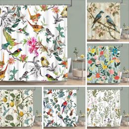 Shower Curtains Vintage Floral Colourful Bird Curtain Watercolour Painting Art Creative Home Polyester Bathroom Decor