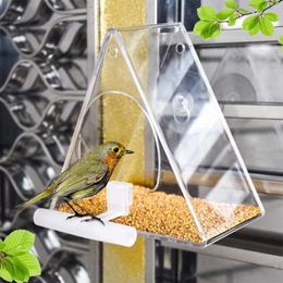 Other Bird Supplies 2024 Triangle Wild Feeder House Transparent Table Removable Suction Cups Sliding Feed Tray For Garden Patio Yard