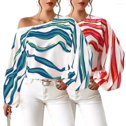 Women's Blouses Women Blouse Solid One Shoulder T-shirt Elegant Long Sleeve Ruched Top For Spring & Summer Clothing Striped Print