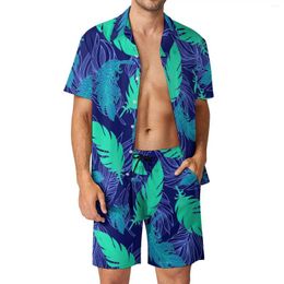 Men's Tracksuits Leaf Print Men Sets Abstract Art Casual Shorts Summer Hawaiian Fitness Outdoor Shirt Set Short Sleeve Pattern Oversized