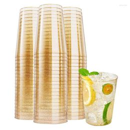 Tumblers 50Pieec Gold Glitter Plastic Wine Cups Clear Reusable Drinking Party For Cocktail Martini