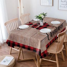 Table Cloth Cow Pig Chicken Red Plaid Farmhouse Christmas Rectangle Tablecloth Festival Party Navidad Decoration Waterproof Cover