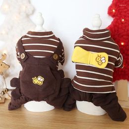 Dog Apparel Striped Bear Pet Clothes Winter Warm Bathrobe Jumpsuits Pyjamas Thick Coats Clothing For Dogs Cat Yorkie Maltese