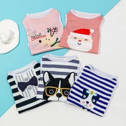 Dog Apparel Navy Fashion Pet Clothes Stripes Christmas Santa Claus Printing Summer Cat Vest Spring Sleeveless Breathable Clothing