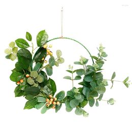 Decorative Flowers Floral Hoop Wreath Artificial Eucalyptus Leaf Hanging Wall For Wedding Backdrop Home Decor