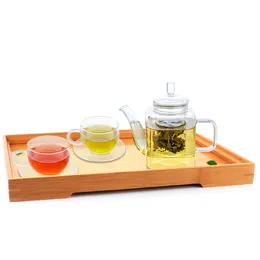 Teaware Sets 1x 6in1 Coffe Tea Set D- 375ml Square Heat-Resisting Pot 2 100ml Mugs W/Handle Small Saucers Bamboo Tray