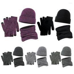 Cycling Gloves Unisex Beanies Hat Ring Scarf Set Winter Knitted Thick Warm Caps Women Men Solid Retro Beanie Soft Touch Screen