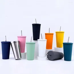 Mugs 500ML Coffee Cup Leak-proof Portable Straw Lid Spill Proof Water Bottle Stainless Steel With Tumbler