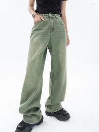 Women's Jeans 2024 Retro Green Women Fashion Trousers Streetwear High Waist Wide Leg Summer Y2K Baggy Casual Straight Mom Denim Pant
