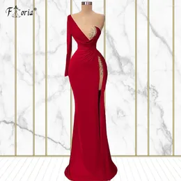 Party Dresses Red One Shouler Long Sleeve Evening Dress High Split Dubai Prom Gowns For Women Wedding Guest Graduation