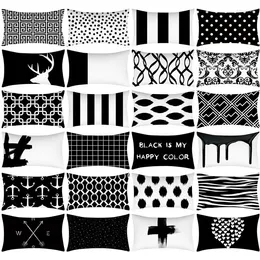 Pillow 30x50cm Rectangular Pillowcase Sofa Decorative Geometric Print Cover Simple Style Black And White