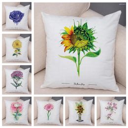 Pillow Nordic Style Watercolor Flower Cover For Sofa Home Car Soft Plush Decor Plant Floral Print Pillowcase 45x45 Case