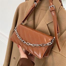 Shoulder Bags Female Sewing Thread Pattern Small Square Messenger Bag Solid Color PU Leather Clamshell Chain Handbags For Women Sac