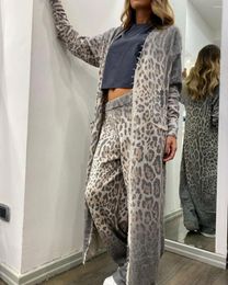 Home Clothing Leopard Print Women's Loungewear Cardigan Set Long Sleeve Buttoned Coat Straight Leg Pants Sleepwear Casual Pajama 2 Piece